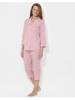 Lauren Ralph Lauren Vintage Striped Capri Pajama Set Pink/White Size XL